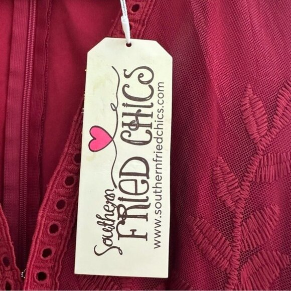 Southern Fried Chics Red Lace Maxi Dress XS NWT Romantic Boho Sheer Overlay NWT - Picture 12 of 16